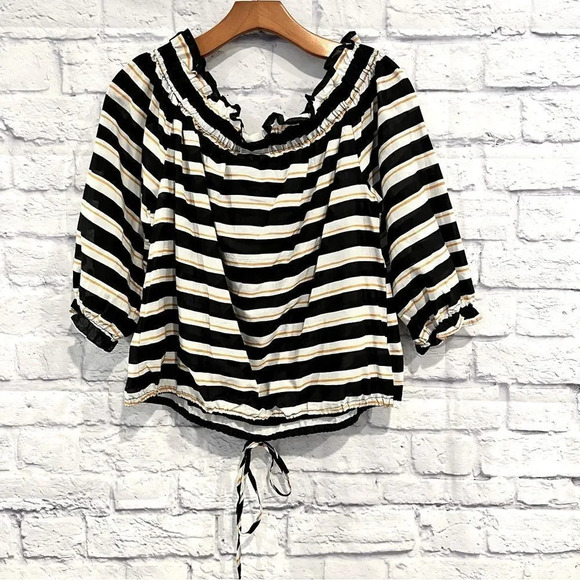 Who What Wear Black White‎ and Orange striped top size M / NWT - Picture 2 of 7